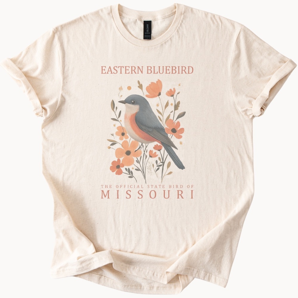 Eastern Bluebird Botanical Graphic Tee Natural Watercolor Bird Art